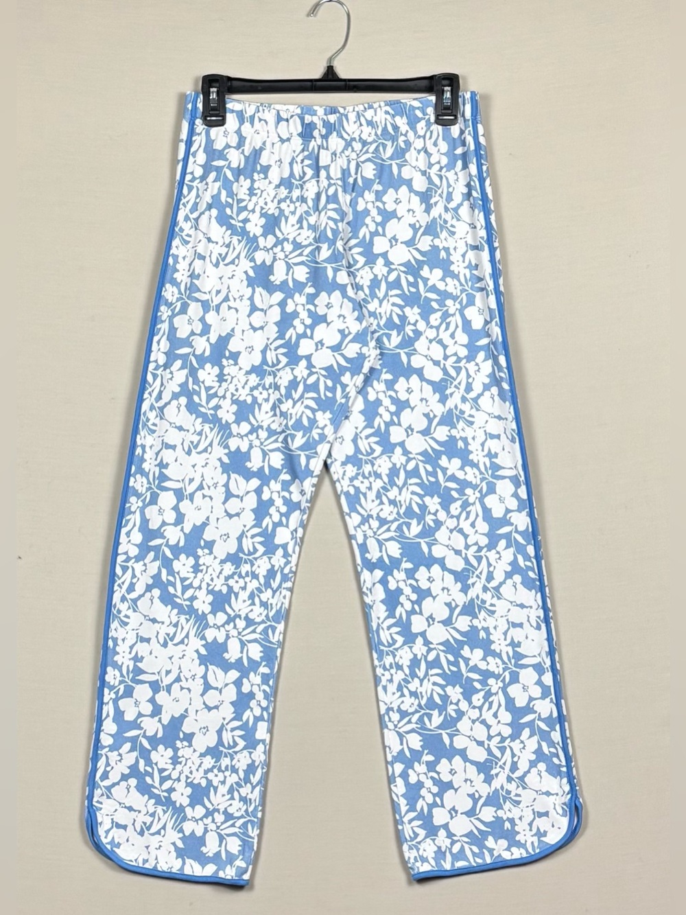 LAKE Pajamas S Blue White Floral Pima Cotton Lounge Pants Contrast Piping